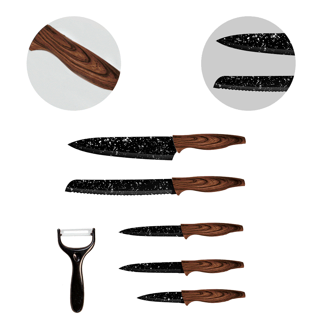 Set coltelli 6 pz in pietra rivestiti in marmo con pelapatate